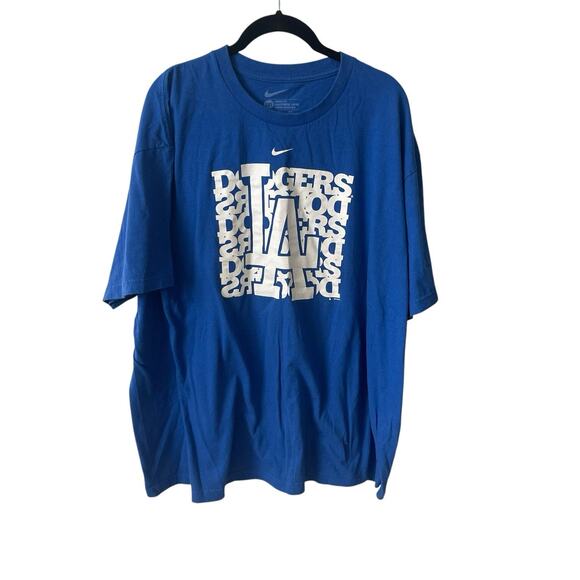 Nike Mens 2XL T-Shirt Dodgers Los Angeles Blue LA Short Sleeve Tee MLB Loose Fit - Picture 1 of 6